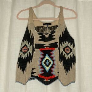 Honey Punch Beige and Black Aztec Tank Top